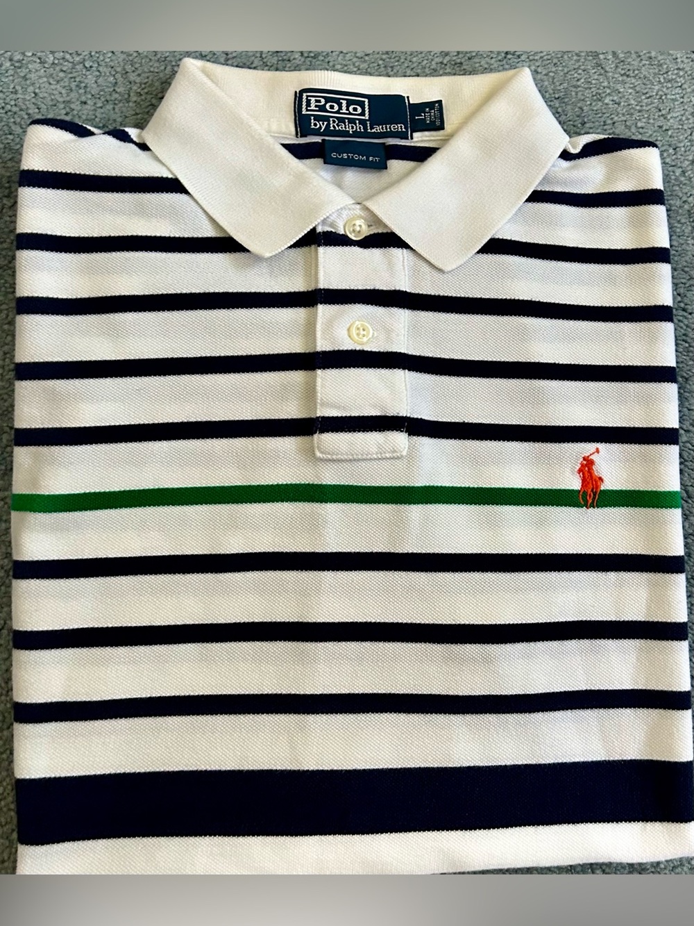 Polo by Ralph Lauren Custom Fit Mesh Polo - Large - White Navy Green